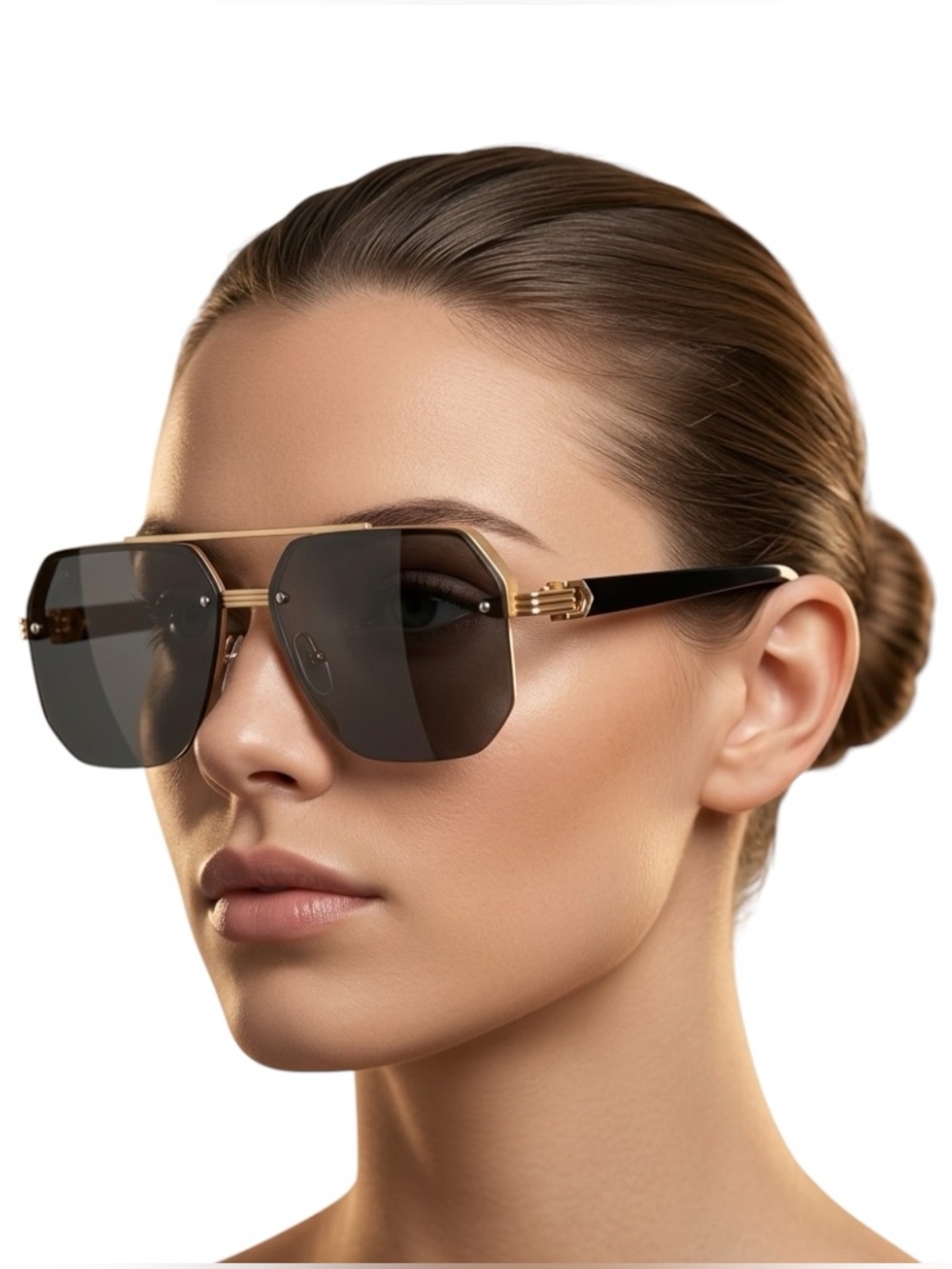 Oversized Geometric Sunglasses Men Women Gold Metal Frame Octagon Black Lenses - Picture 1 of 3